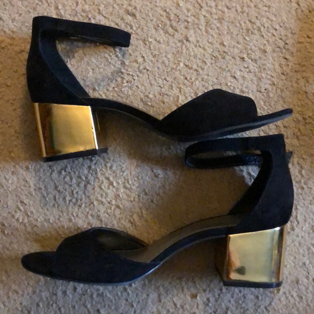Women’s Black Gold Heel Dress Shoes Prom Sz 8.5